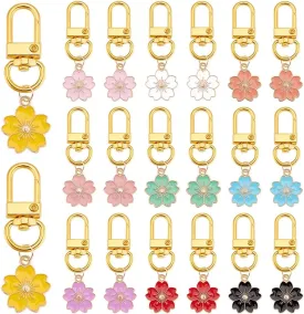 PH PandaHall 20pcs 10 Colors Flower Keychain, Cherry Blossom Enamel Pendant Keychain Cute Flower Tassel Keychain Car Keyring Charms Keychain for Handbag Cell Phone Decoration Wallet Pendant