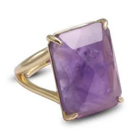 Purple Amethyst Ring, Rectangle Amethyst Jewelry Ring for Women, Handmade Adjustable Gold Crystal Ring for Amethyst Jewelry, February Birthstone Ring for Her. (amethyst)
