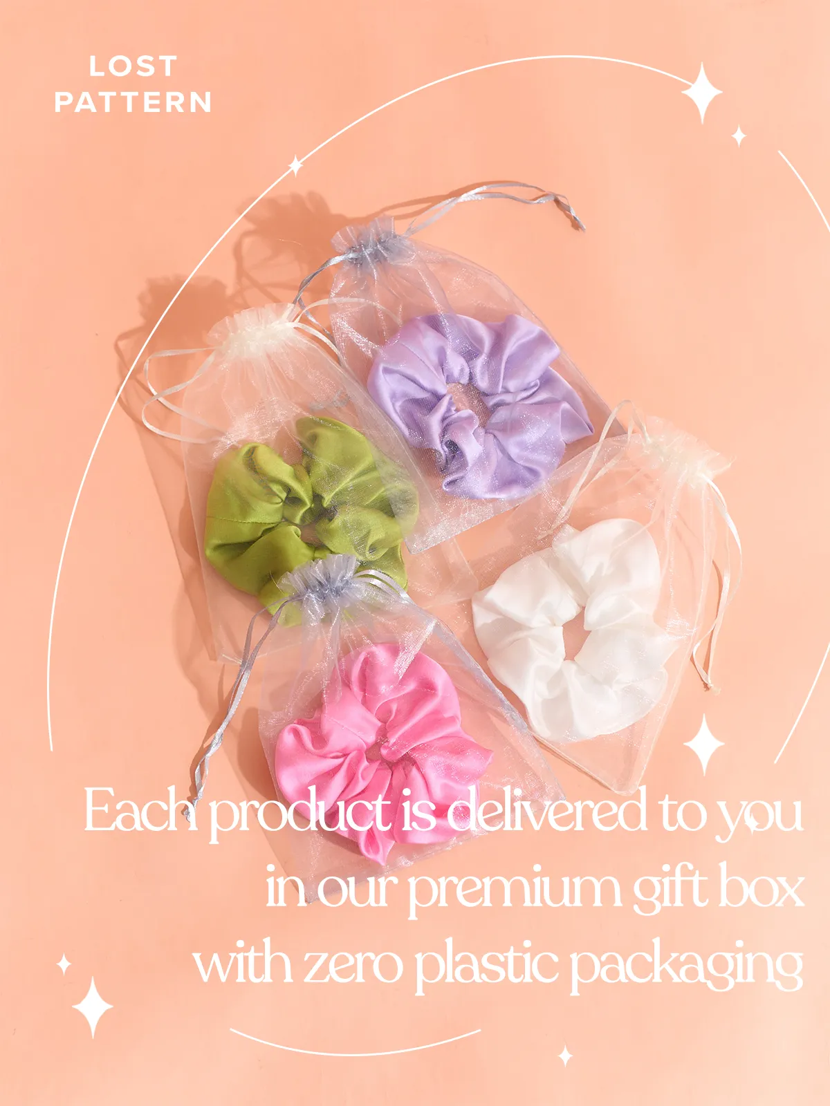 "Silken Hair" Silk Scrunchie Hair Tie - White