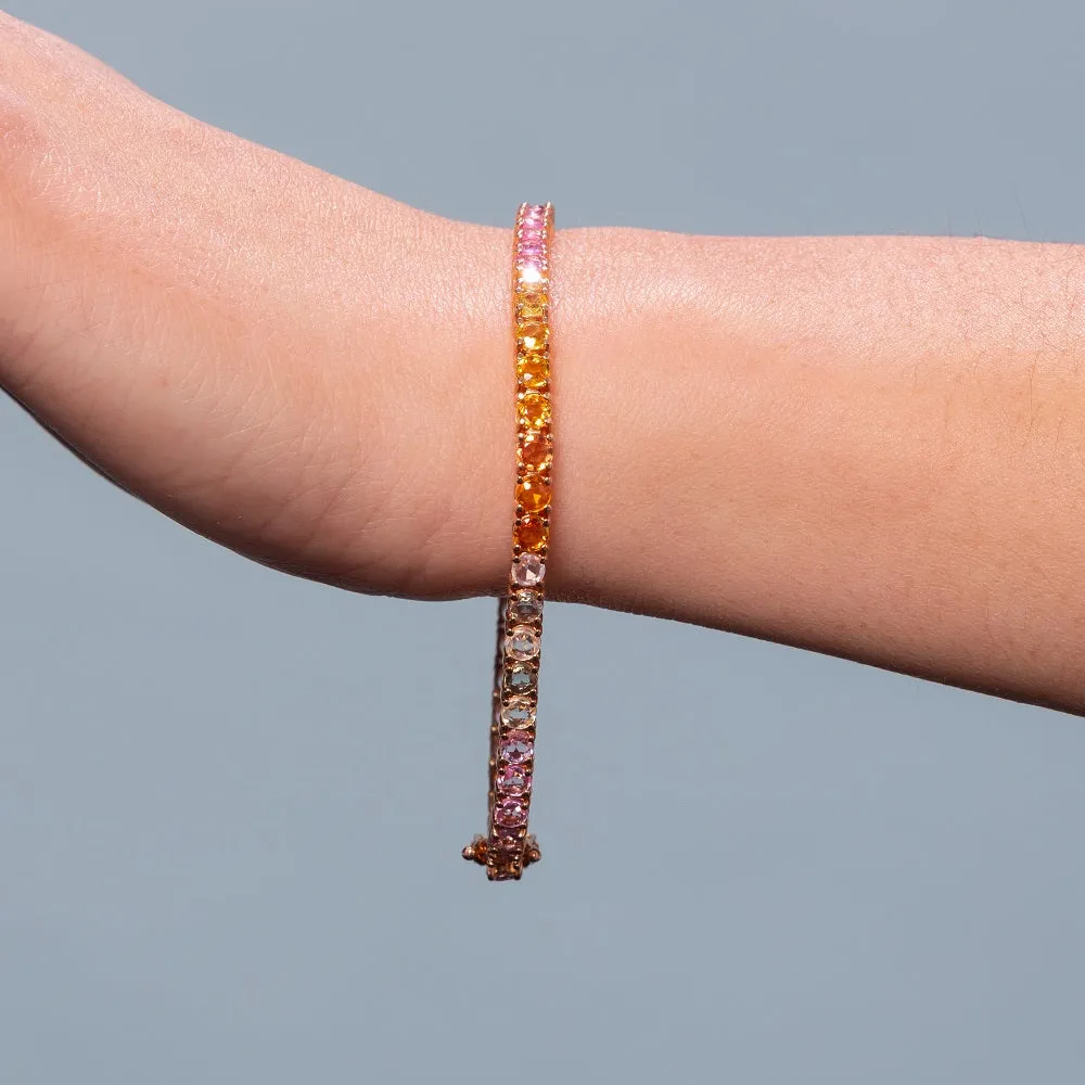 Ready to Ship Multicolor Rainbow Sapphire Tennis Bracelet (9.10 ct.) 4-Prongs Setting in 14K Gold