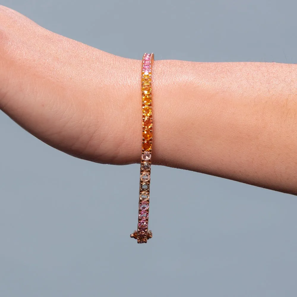 Ready to Ship Multicolor Rainbow Sapphire Tennis Bracelet (9.10 ct.) 4-Prongs Setting in 14K Gold