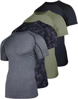 Real Essentials 4 Pack: Men's Short Sleeve Compression T-Shirt Base Layer Undershirt Athletic Top (Available in Big & Tall)