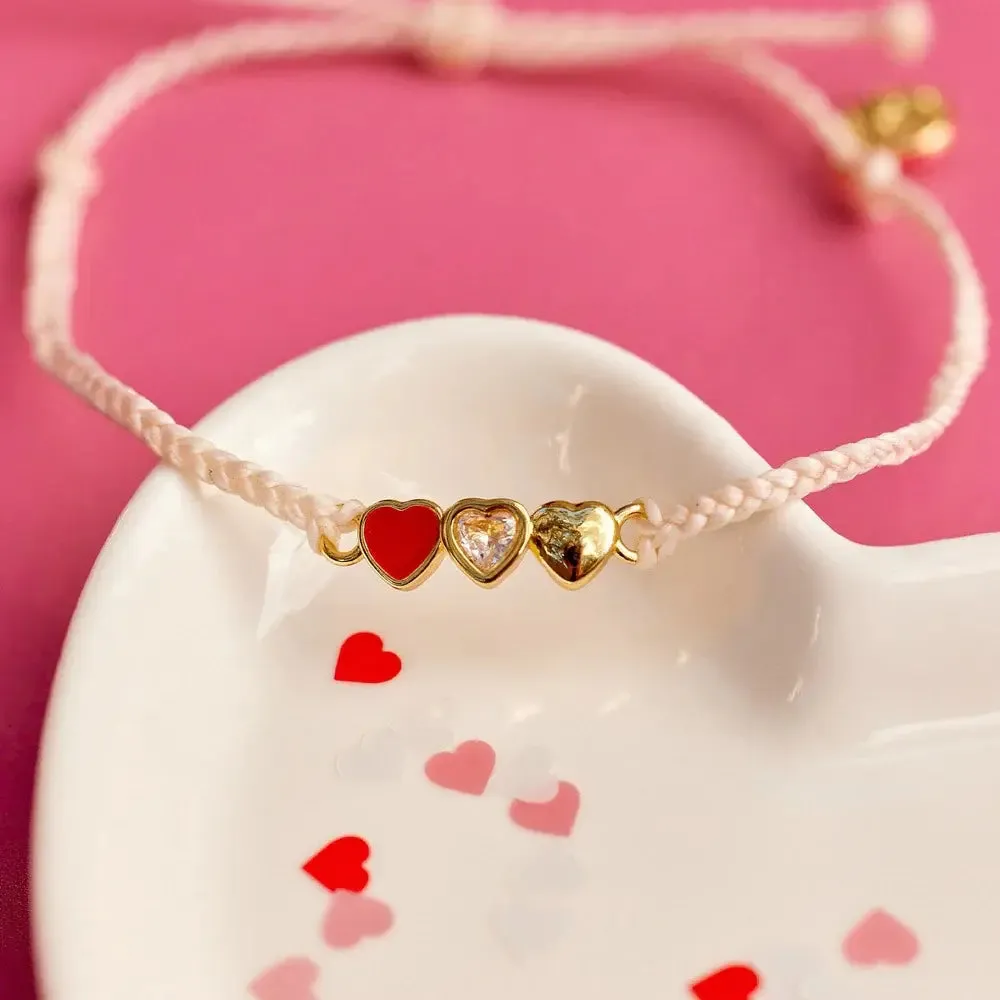 Red Cross Three Hearts Gold Bracelet