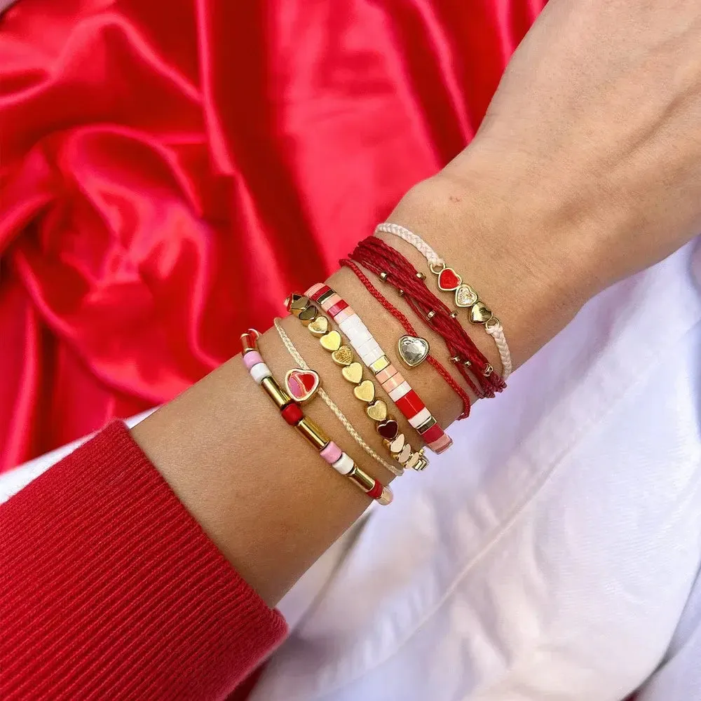 Red Cross Three Hearts Gold Bracelet
