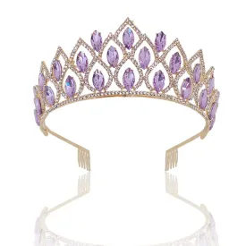 Retro Violet Crystal Geometric Bridal Tiara Rhinestone Pageant Crown Hair Accessory