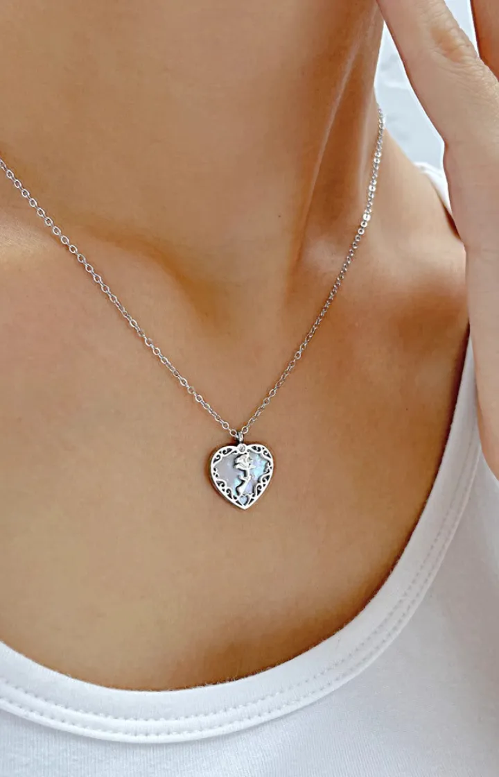 Rose Heart with Mother Pearl Pendant Chain Necklace