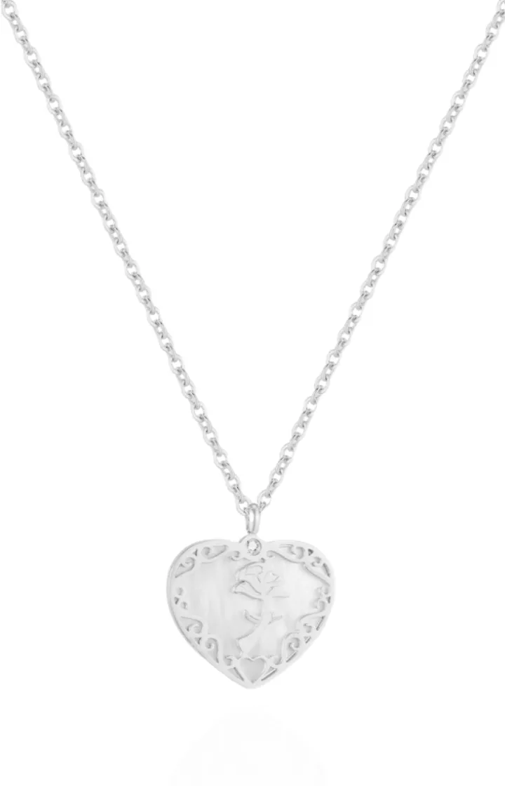 Rose Heart with Mother Pearl Pendant Chain Necklace