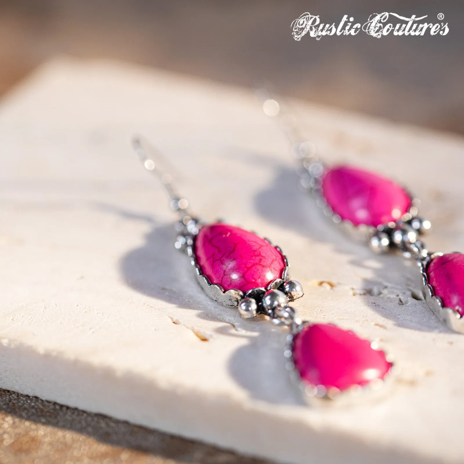 Rustic Couture's Teardrop Triangle Natural Stone Silver Base Dangling Earring