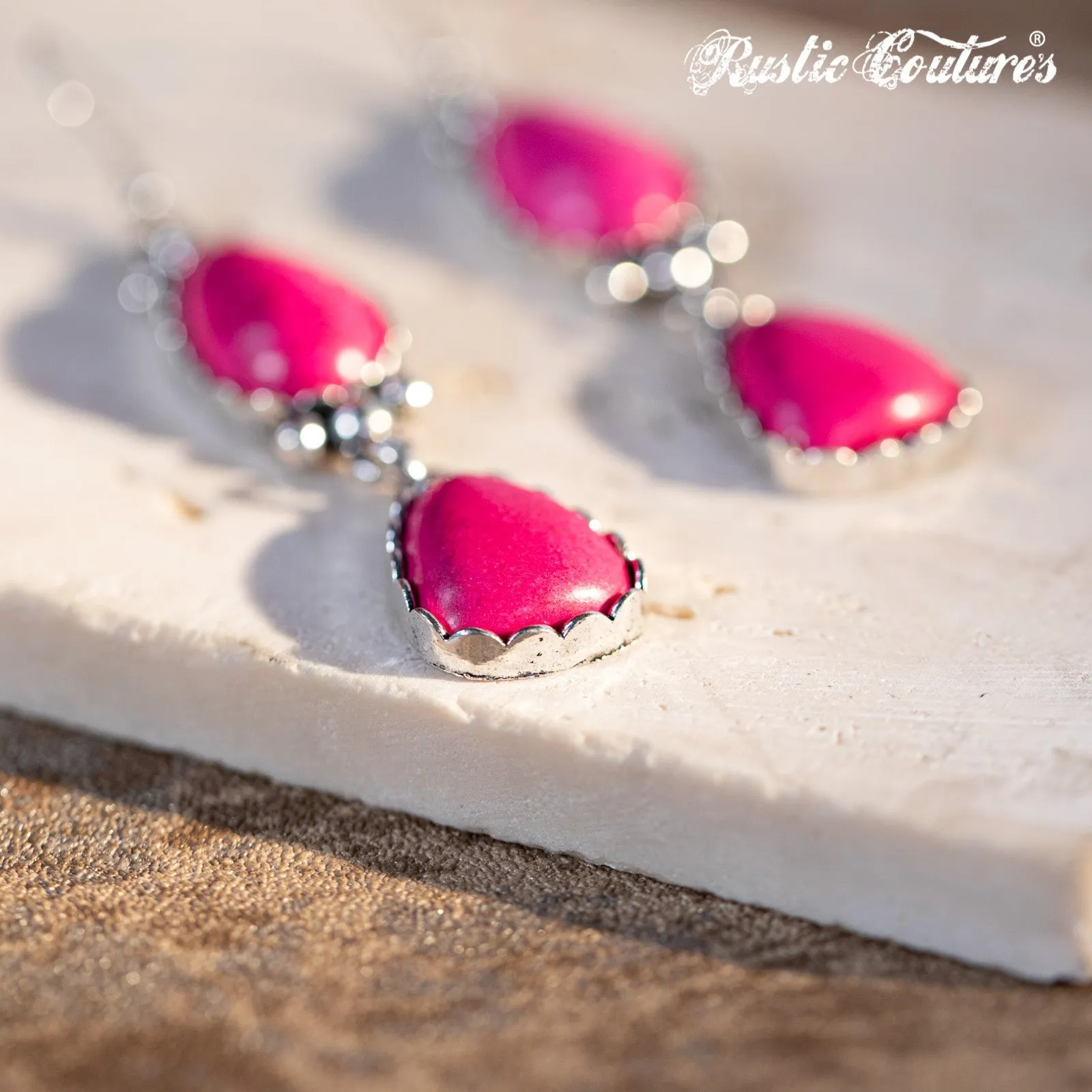 Rustic Couture's Teardrop Triangle Natural Stone Silver Base Dangling Earring