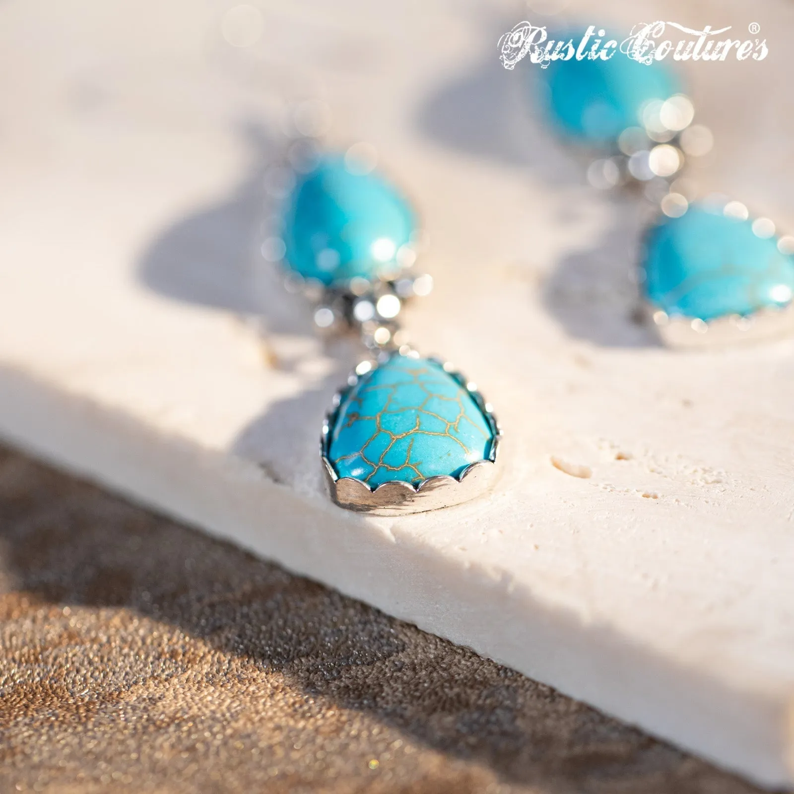Rustic Couture's Teardrop Triangle Natural Stone Silver Base Dangling Earring
