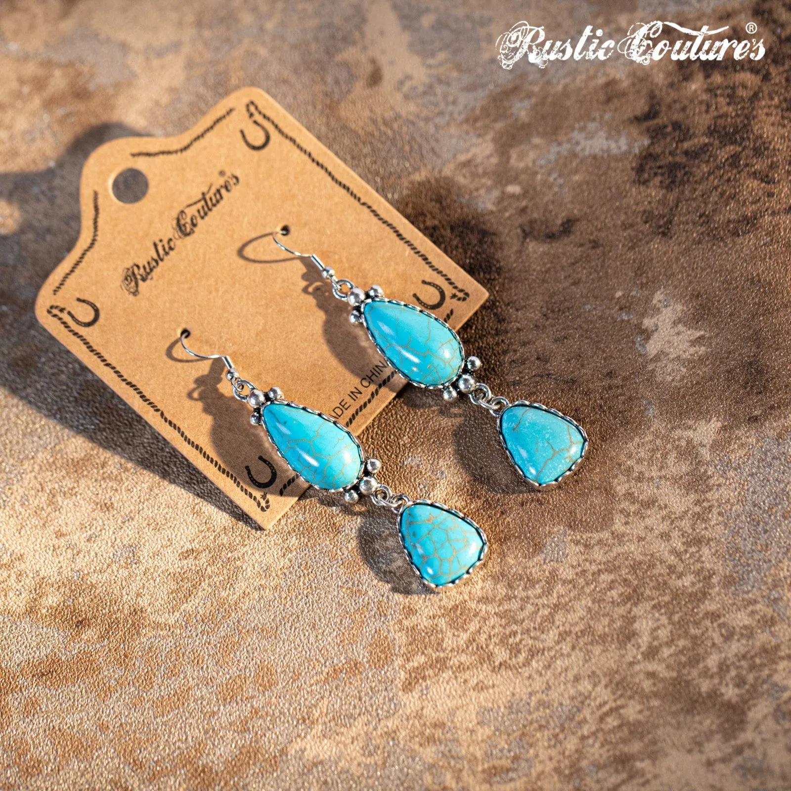 Rustic Couture's Teardrop Triangle Natural Stone Silver Base Dangling Earring
