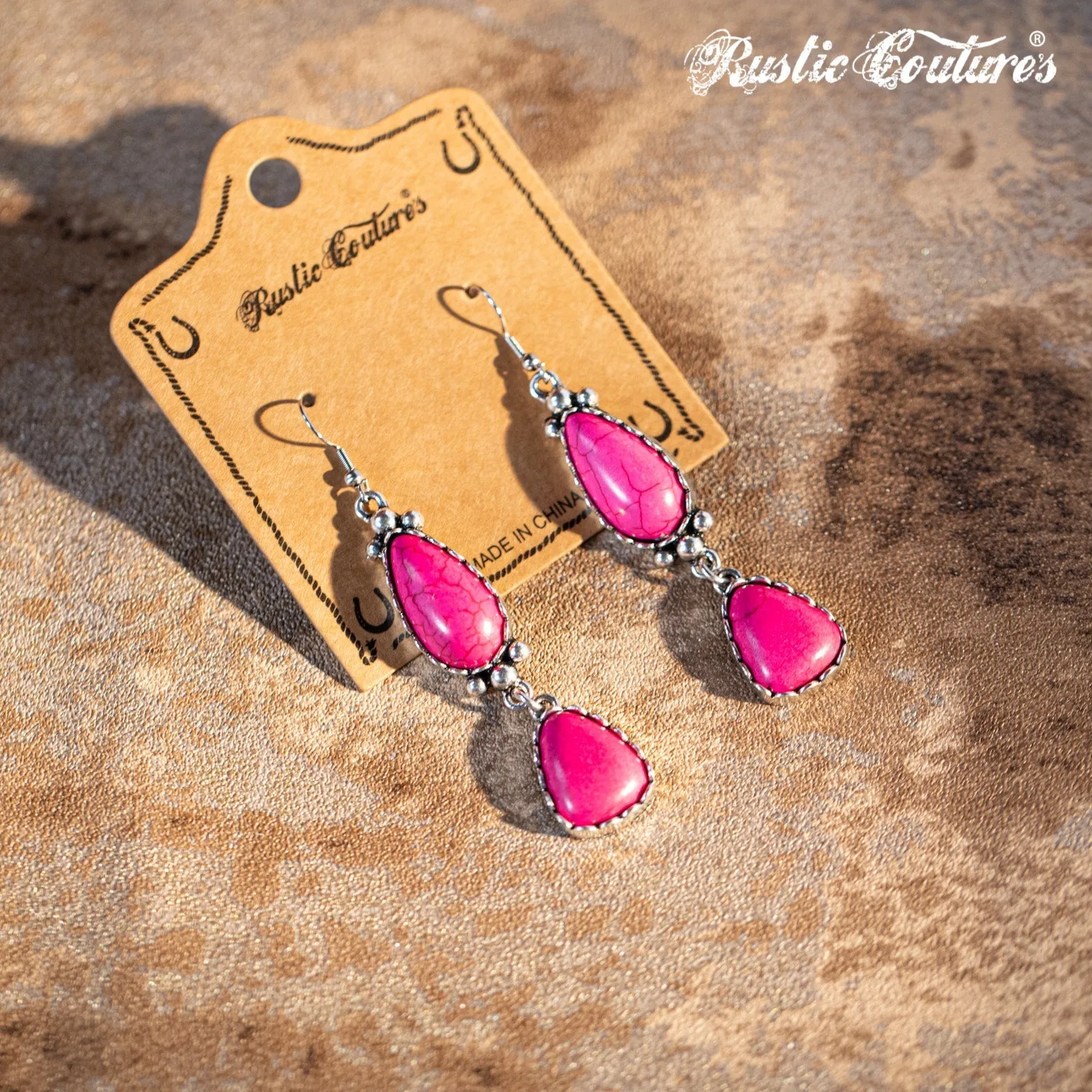 Rustic Couture's Teardrop Triangle Natural Stone Silver Base Dangling Earring