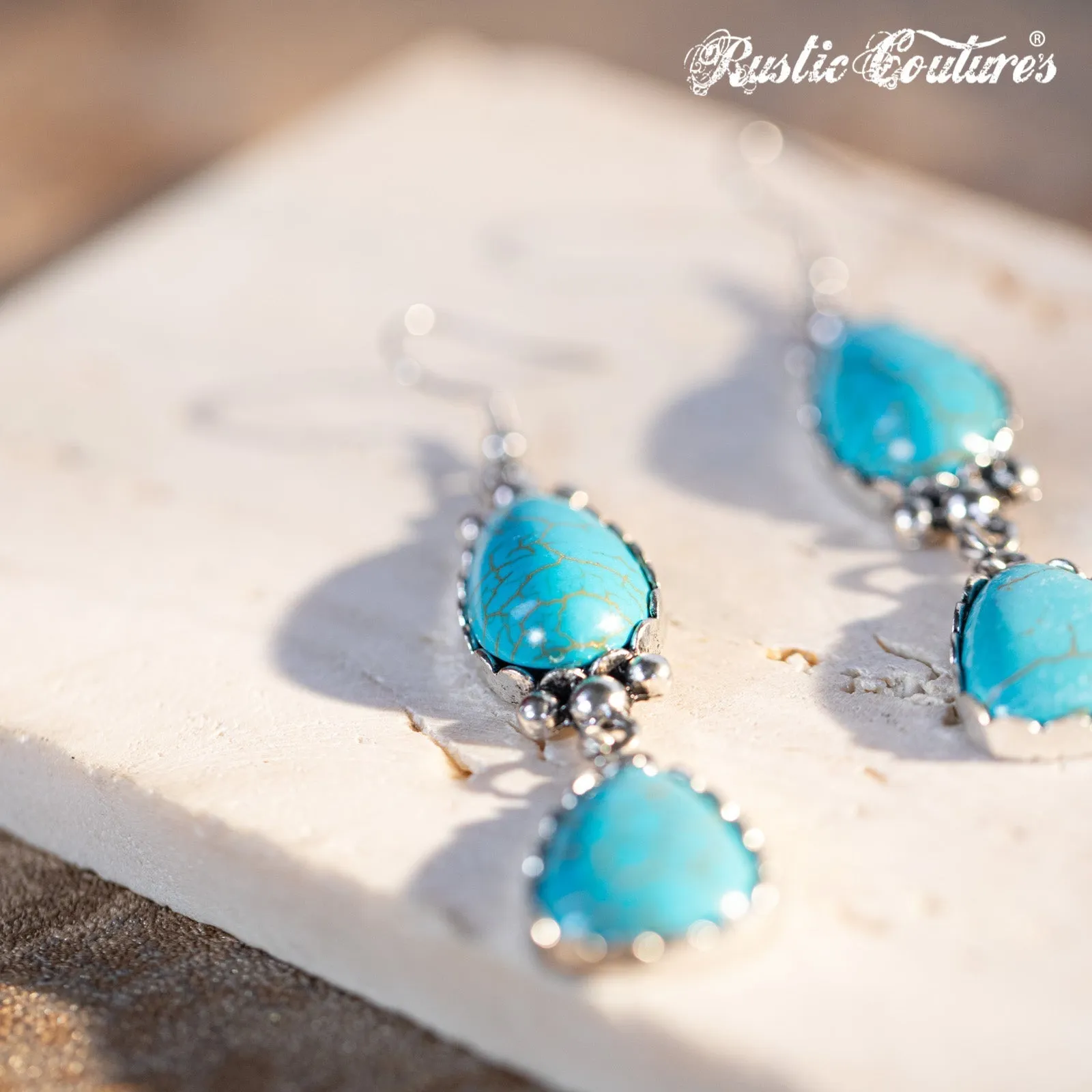 Rustic Couture's Teardrop Triangle Natural Stone Silver Base Dangling Earring
