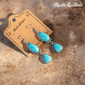 Rustic Couture's Teardrop Triangle Natural Stone Silver Base Dangling Earring