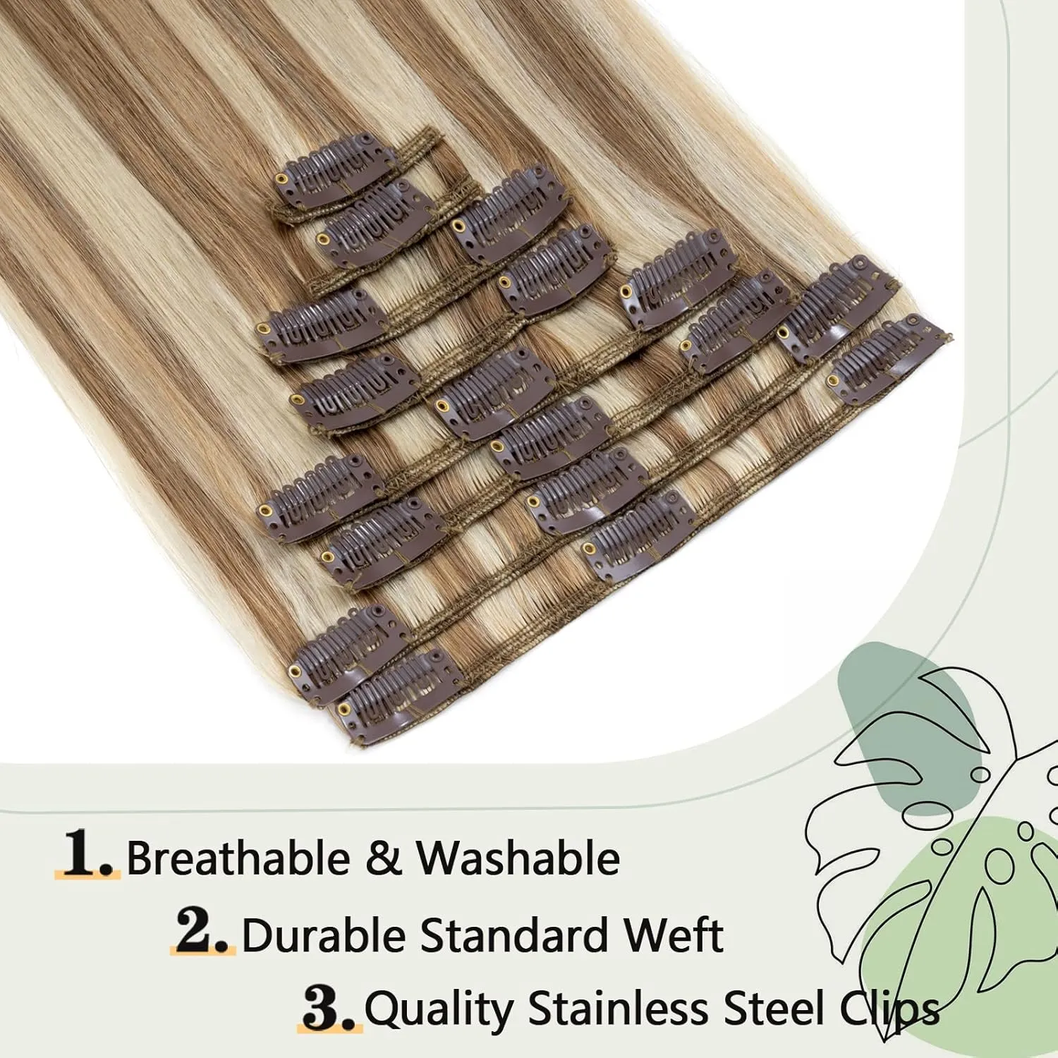 S-noilite Clip in Hair Extensions Human Hair Balayage Standard Weft Short Blonde Hair 100% Real Human Hair 8 Pieces 18 Clips Straight 10"-75g Light Golden Brown/Bleach Blonde (#12/613)