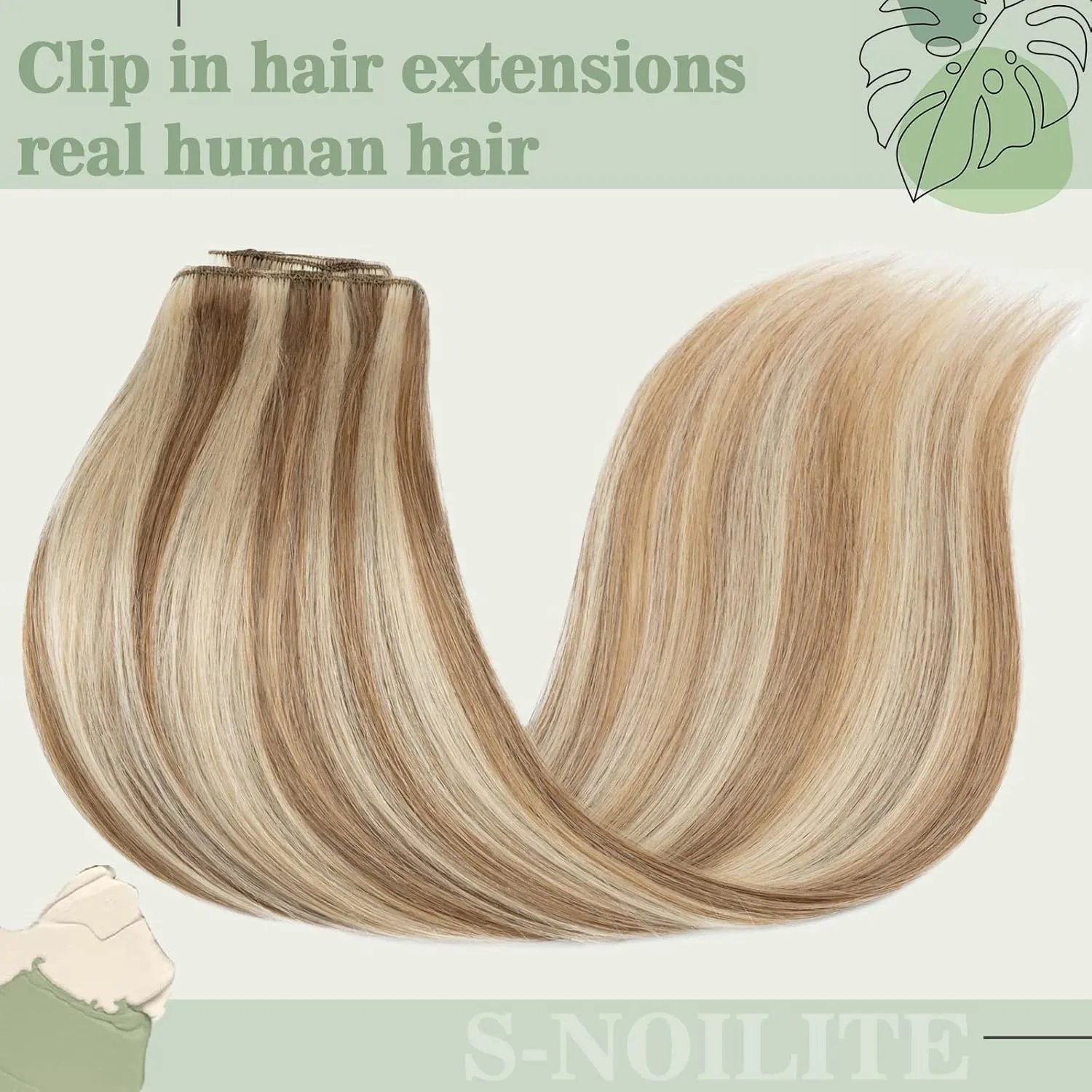 S-noilite Clip in Hair Extensions Human Hair Balayage Standard Weft Short Blonde Hair 100% Real Human Hair 8 Pieces 18 Clips Straight 10"-75g Light Golden Brown/Bleach Blonde (#12/613)