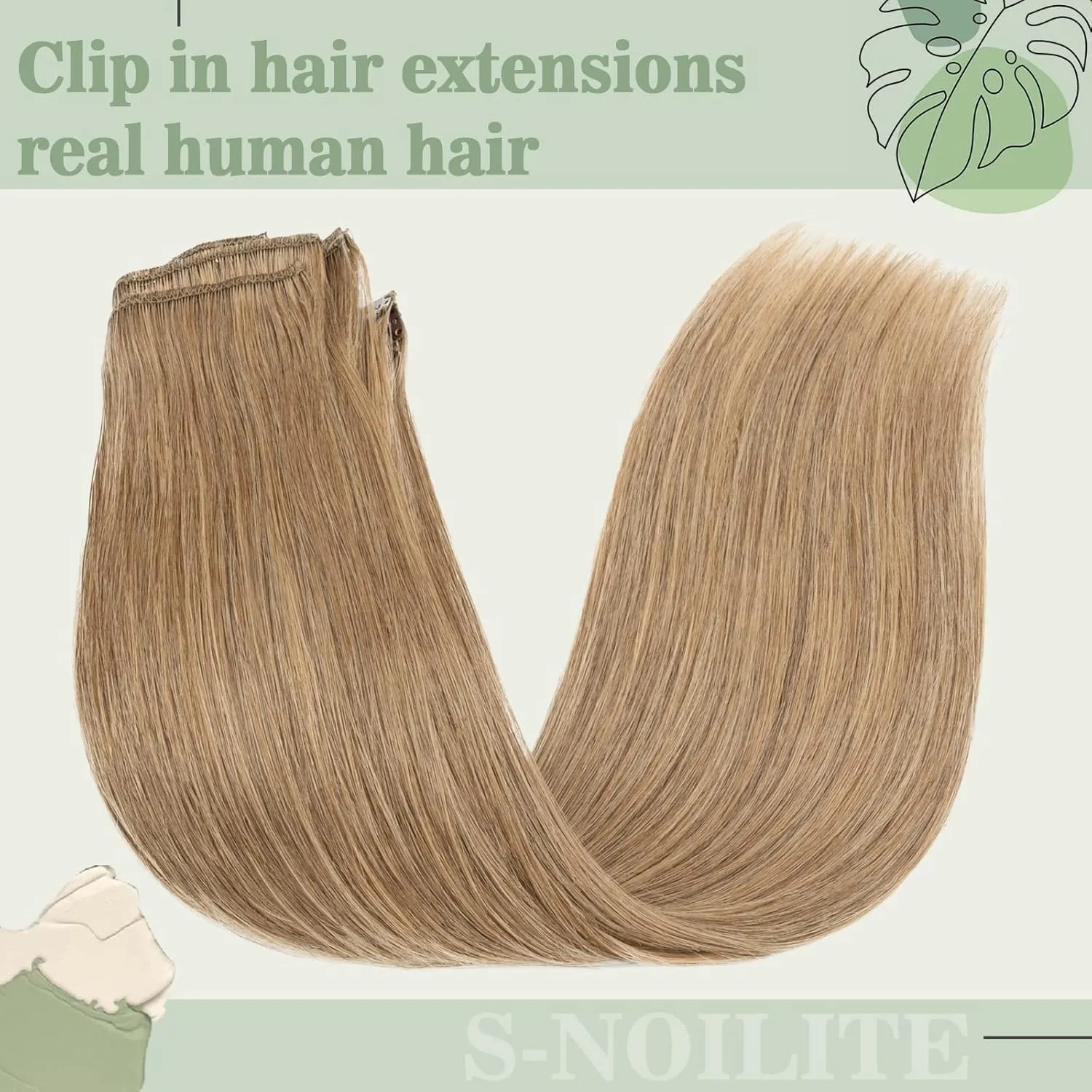 S-noilite Clip in Remy Human Hair Extensions Full Head Long length Soft Real Silky Straight for Beauty 8 Pieces/Set 16 Inch-90g #27 Dark Blonde