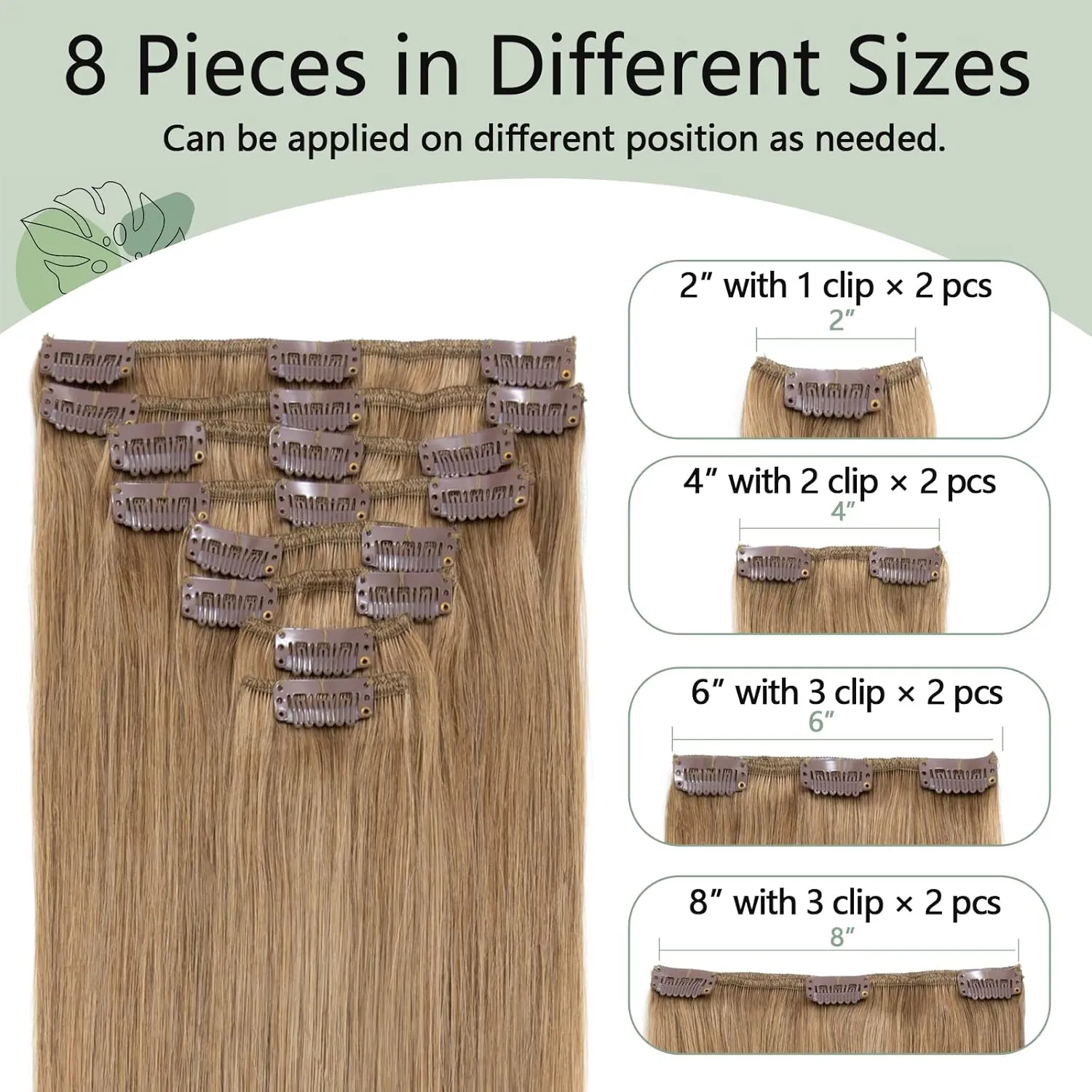 S-noilite Clip in Remy Human Hair Extensions Full Head Long length Soft Real Silky Straight for Beauty 8 Pieces/Set 16 Inch-90g #27 Dark Blonde