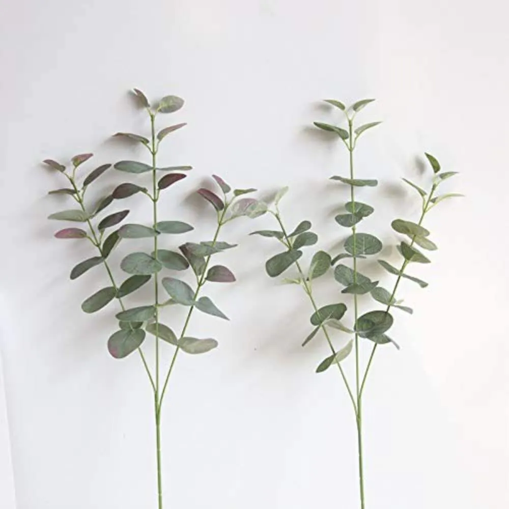SATYAM KRAFT 4 Pieces Artificial Eucalyptus Gingko Leaves Flowers Bunch for Wedding, Gifting, Home, Room,Table Decoration Raksha Bandhan(Without Vase)(Green)(Fabric)