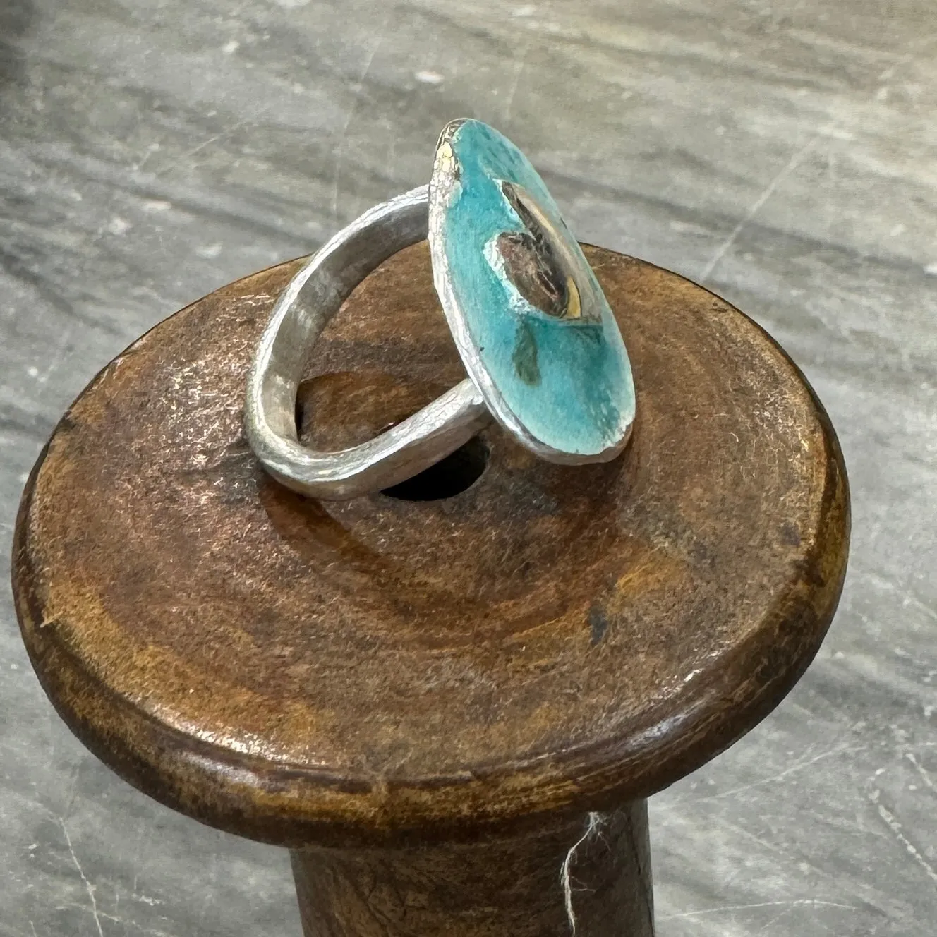 Sea of love aqua enamel ring