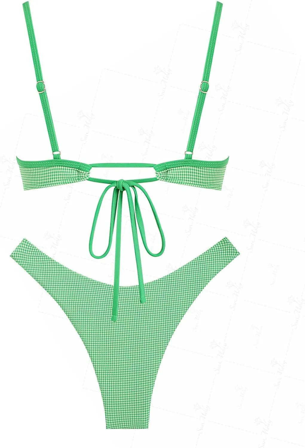 seamoly Lurex Contrast Color Stripes U-Ring Cheeky Bikini Set