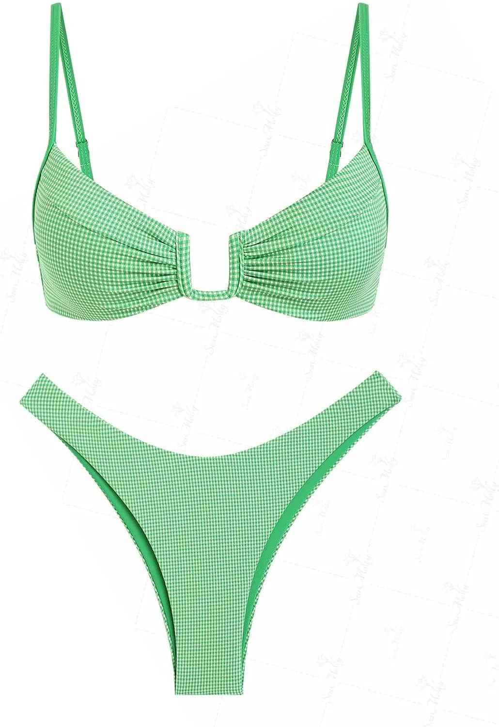 seamoly Lurex Contrast Color Stripes U-Ring Cheeky Bikini Set