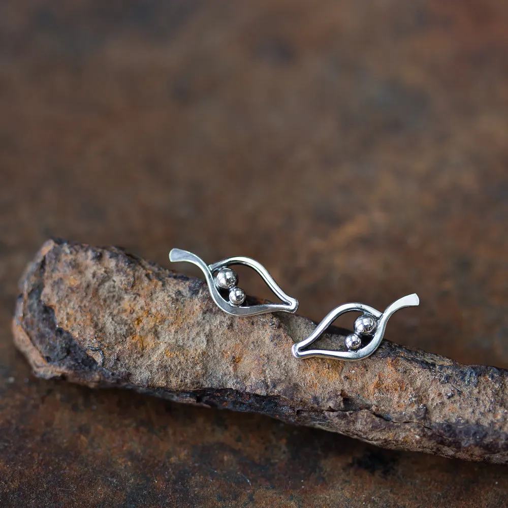 Silver Leaf Studs, Outline With Two Beads