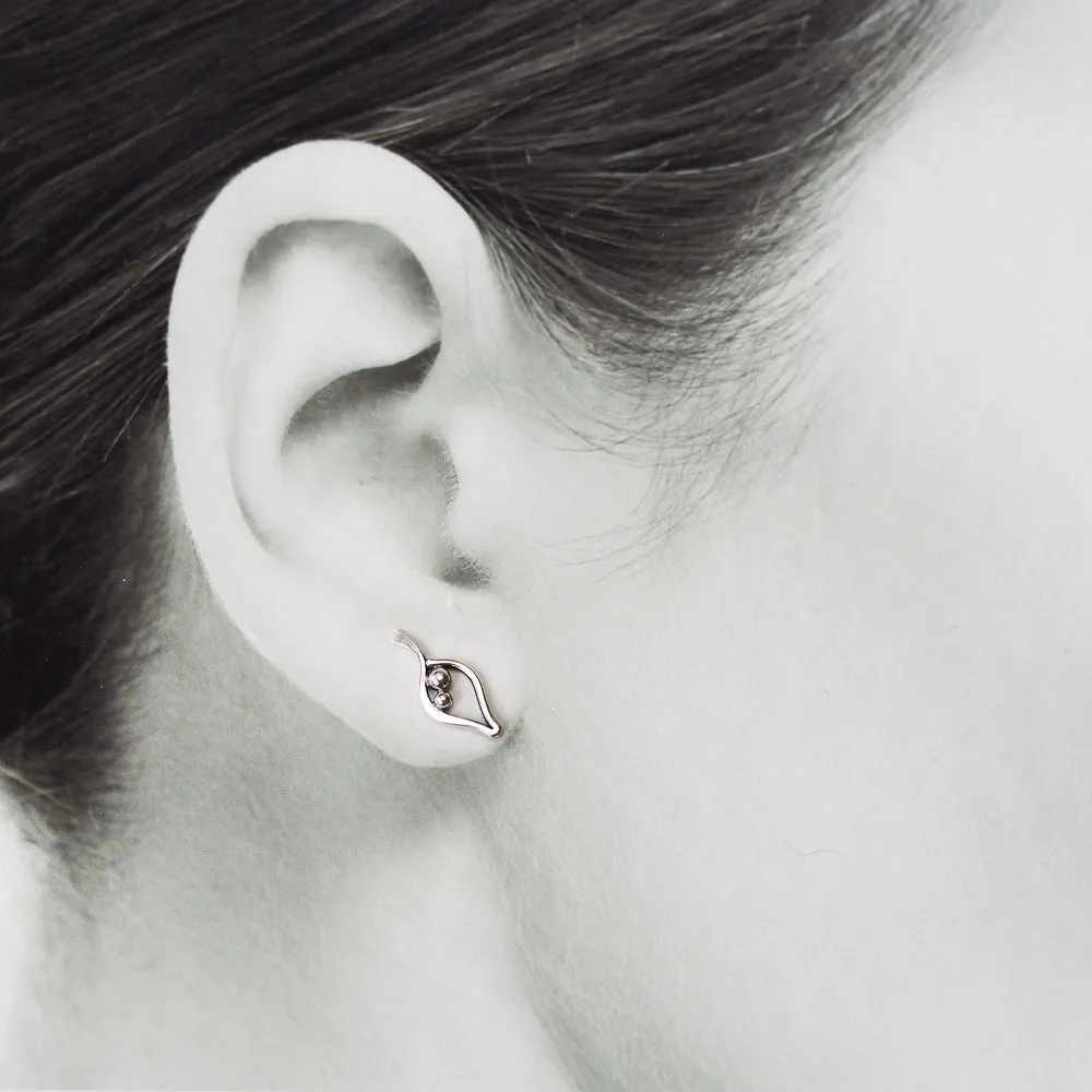 Silver Leaf Studs, Outline With Two Beads