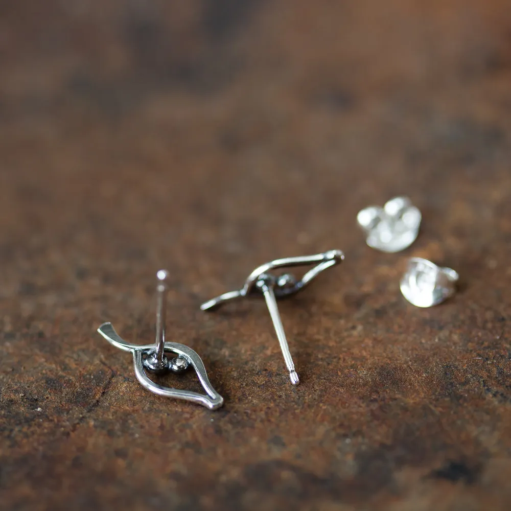 Silver Leaf Studs, Outline With Two Beads