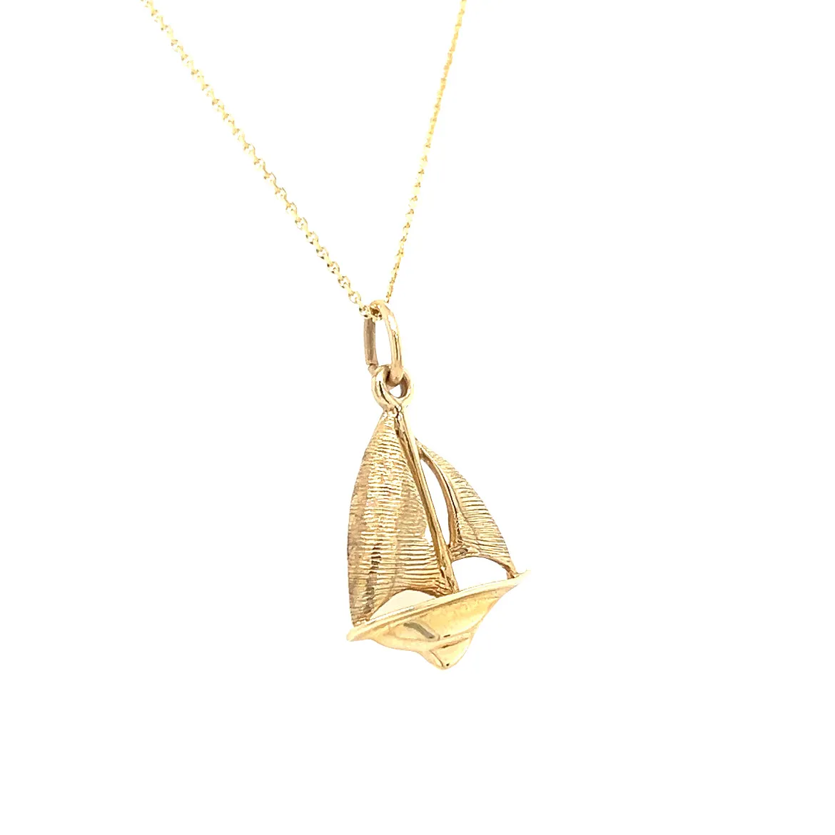 Sloop Sailboat Charm with Textured Sails in 14K Yellow Gold