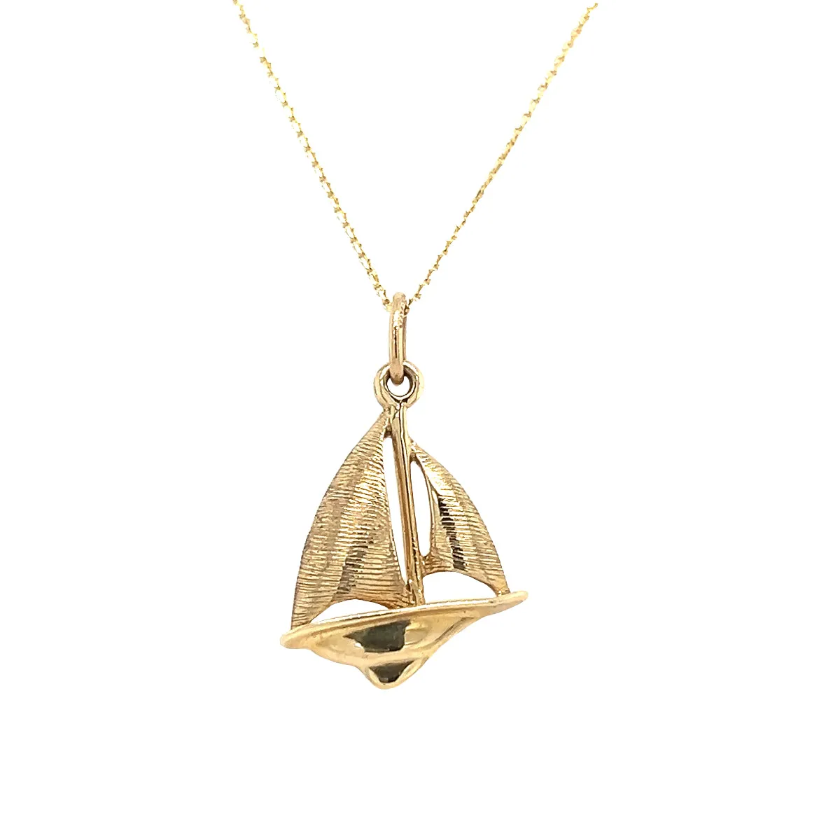 Sloop Sailboat Charm with Textured Sails in 14K Yellow Gold