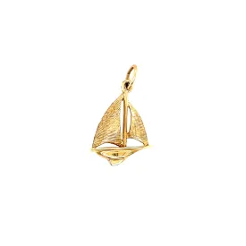 Sloop Sailboat Charm with Textured Sails in 14K Yellow Gold