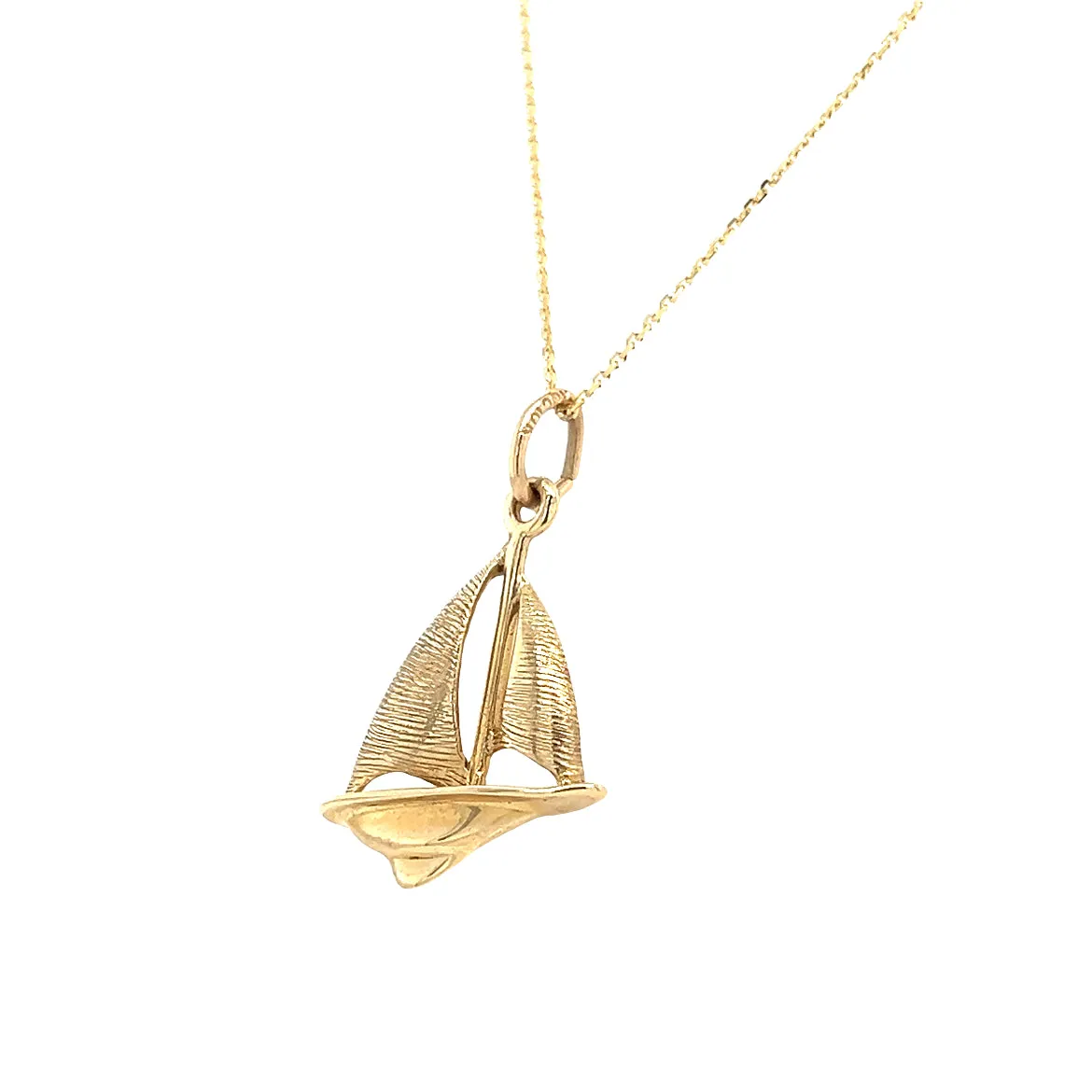 Sloop Sailboat Charm with Textured Sails in 14K Yellow Gold