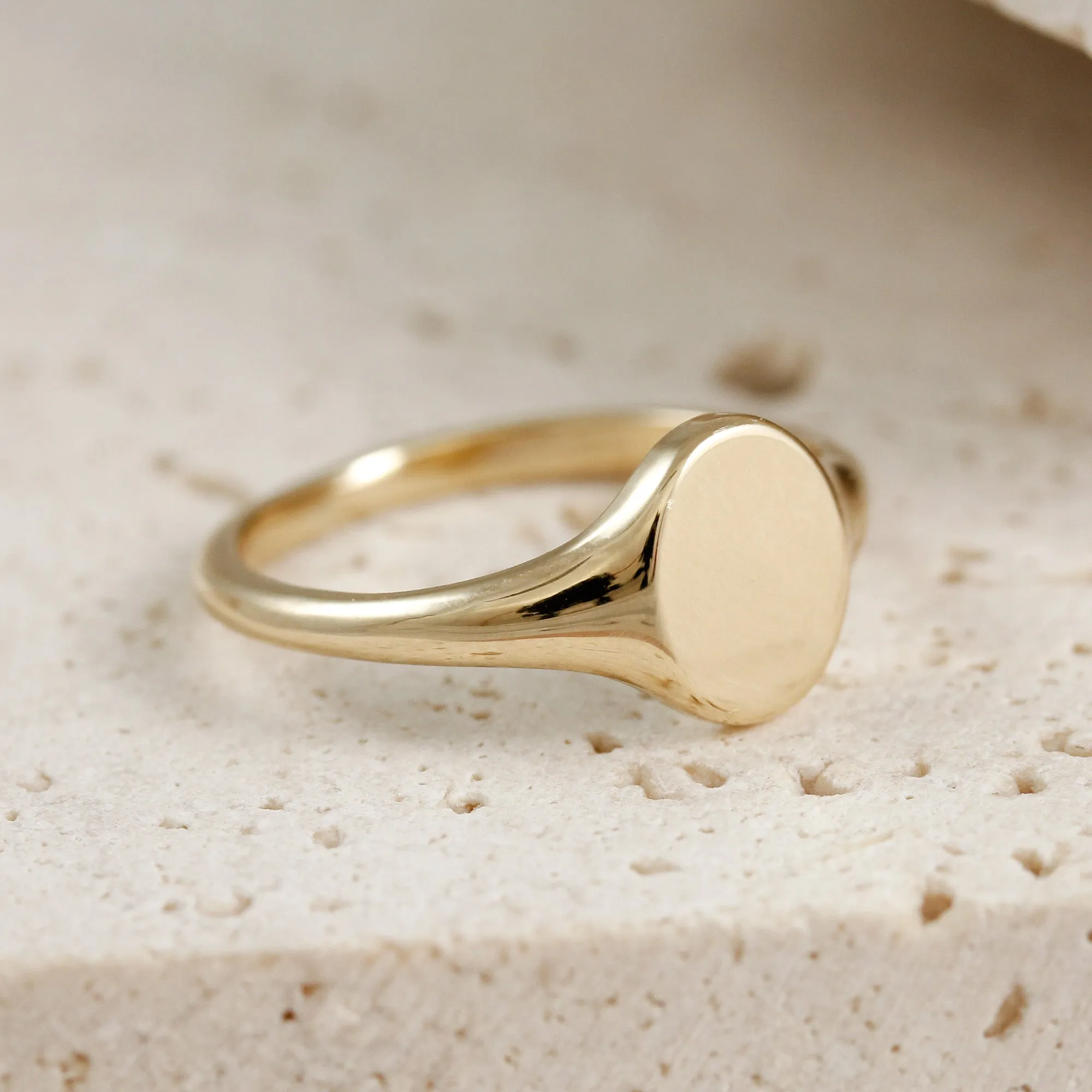 Eco-Friendly Solid Recycled Gold Small Oval Signet Ring for Sustainable Fashion