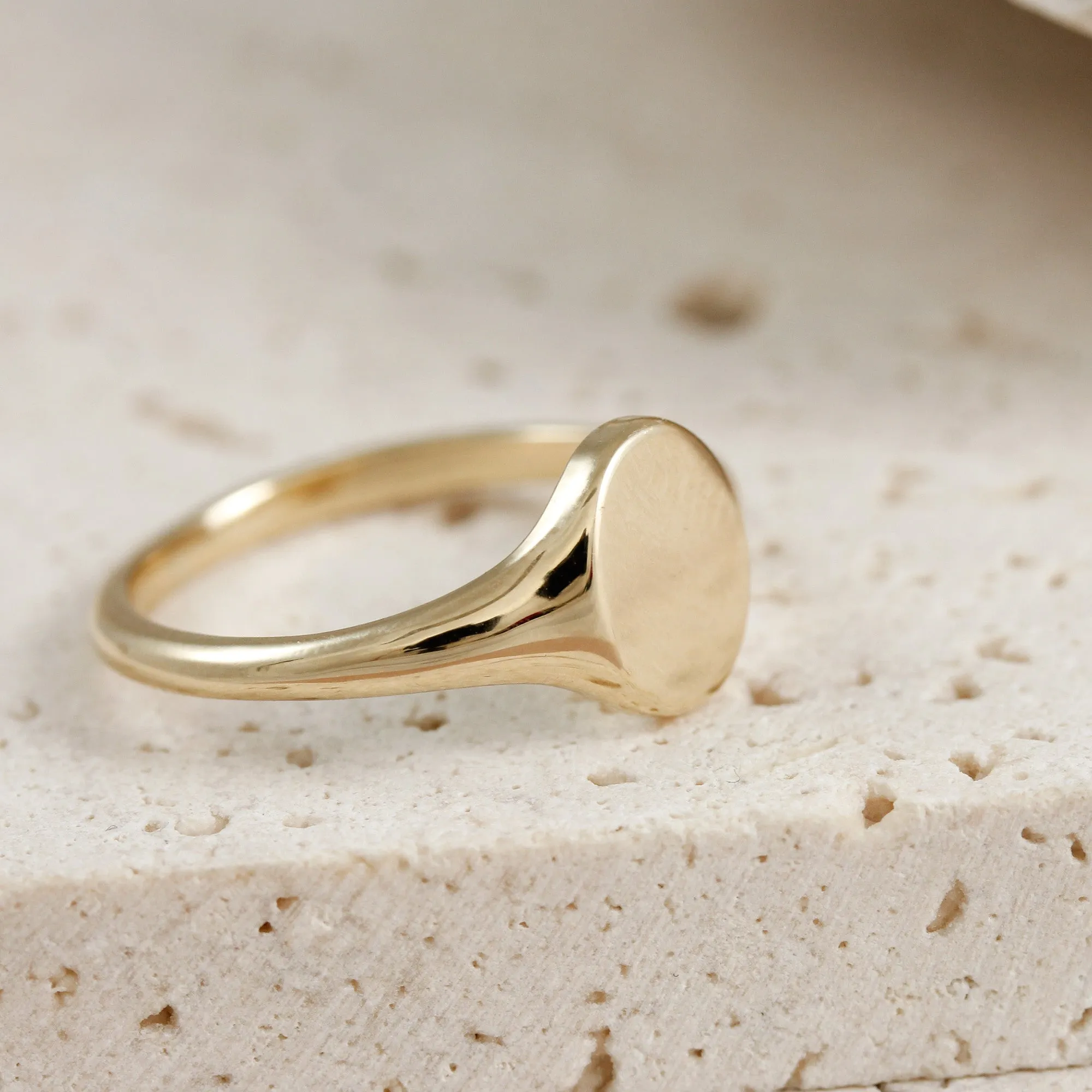 Eco-Friendly Solid Recycled Gold Small Oval Signet Ring for Sustainable Fashion