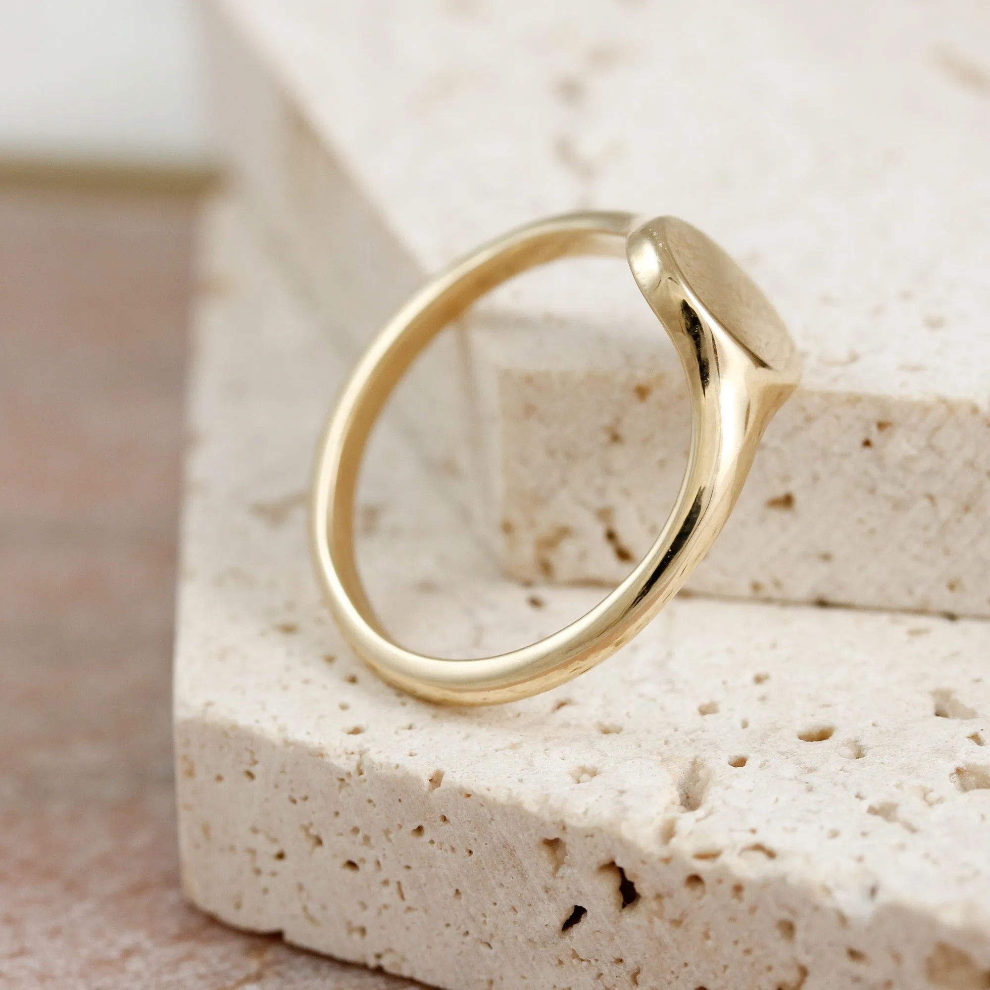 Eco-Friendly Solid Recycled Gold Small Oval Signet Ring for Sustainable Fashion