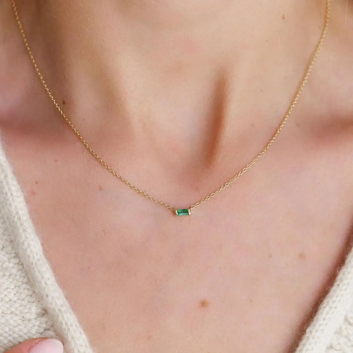 Solitaire Gemstone Baguette Necklace