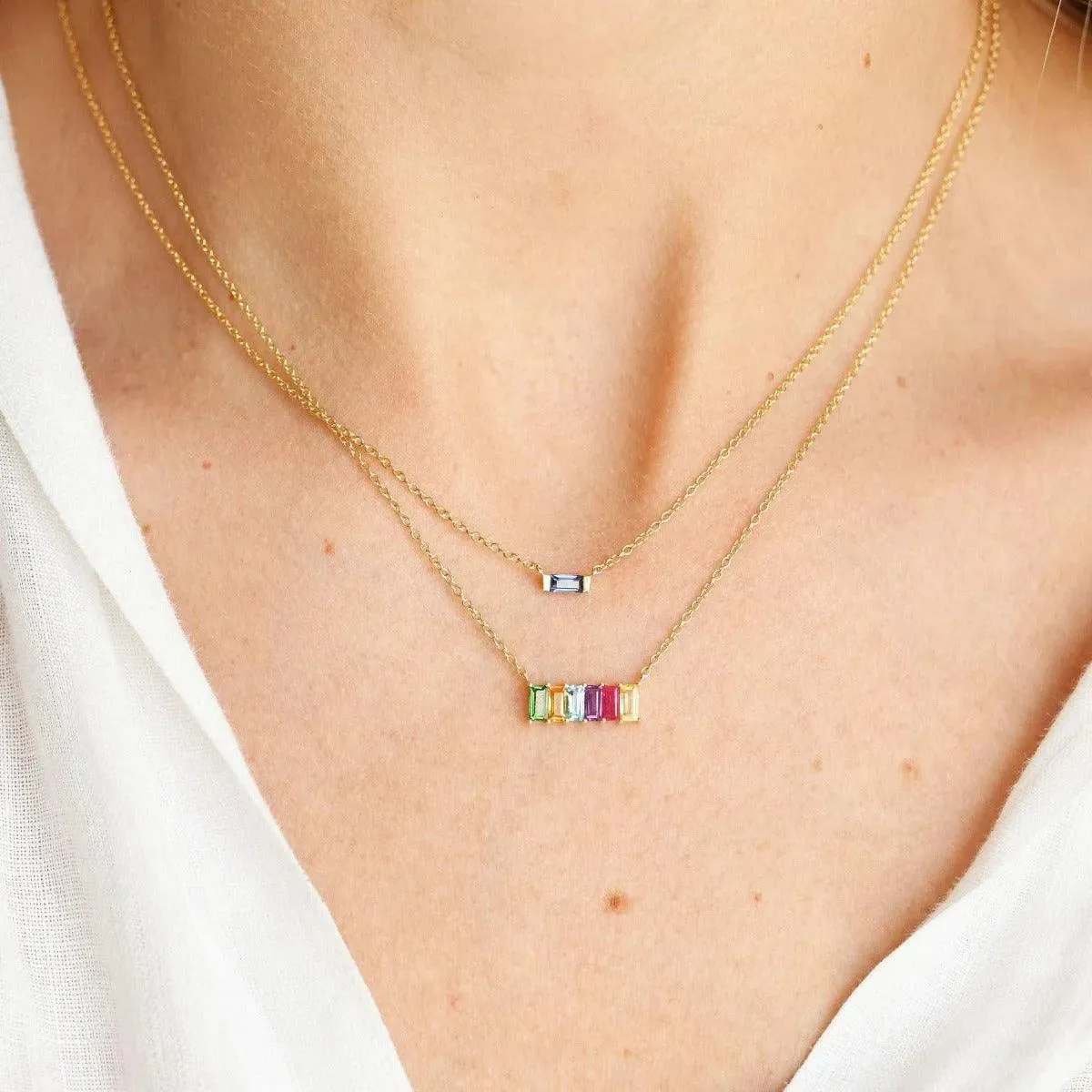 Solitaire Gemstone Baguette Necklace