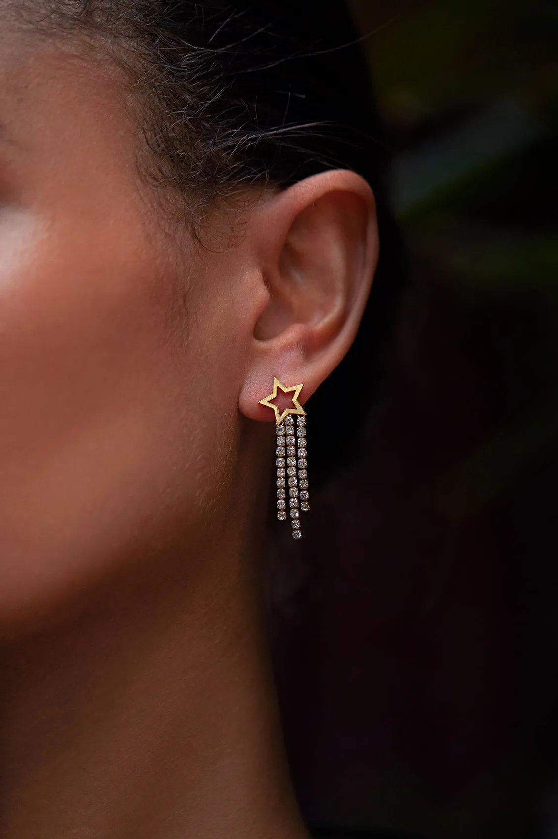 Star Tennis Chain Drop Stud Earrings