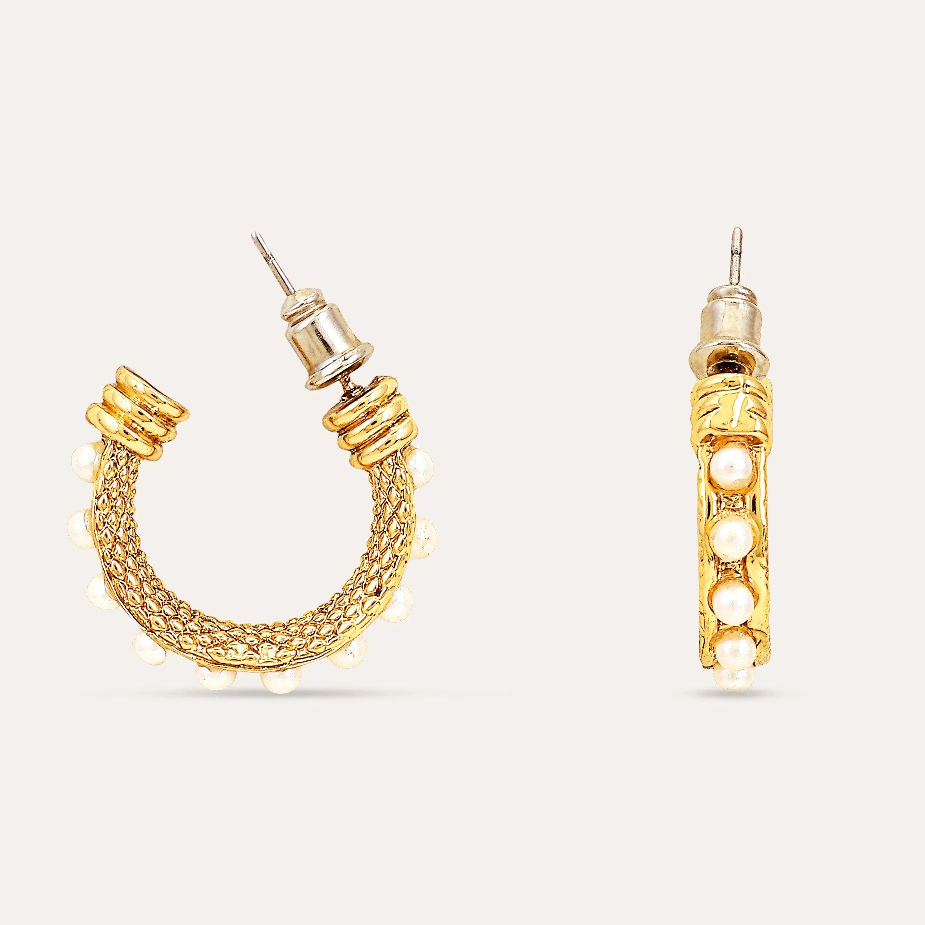 TFC Pearl Gold Plated Hoop Earrings
