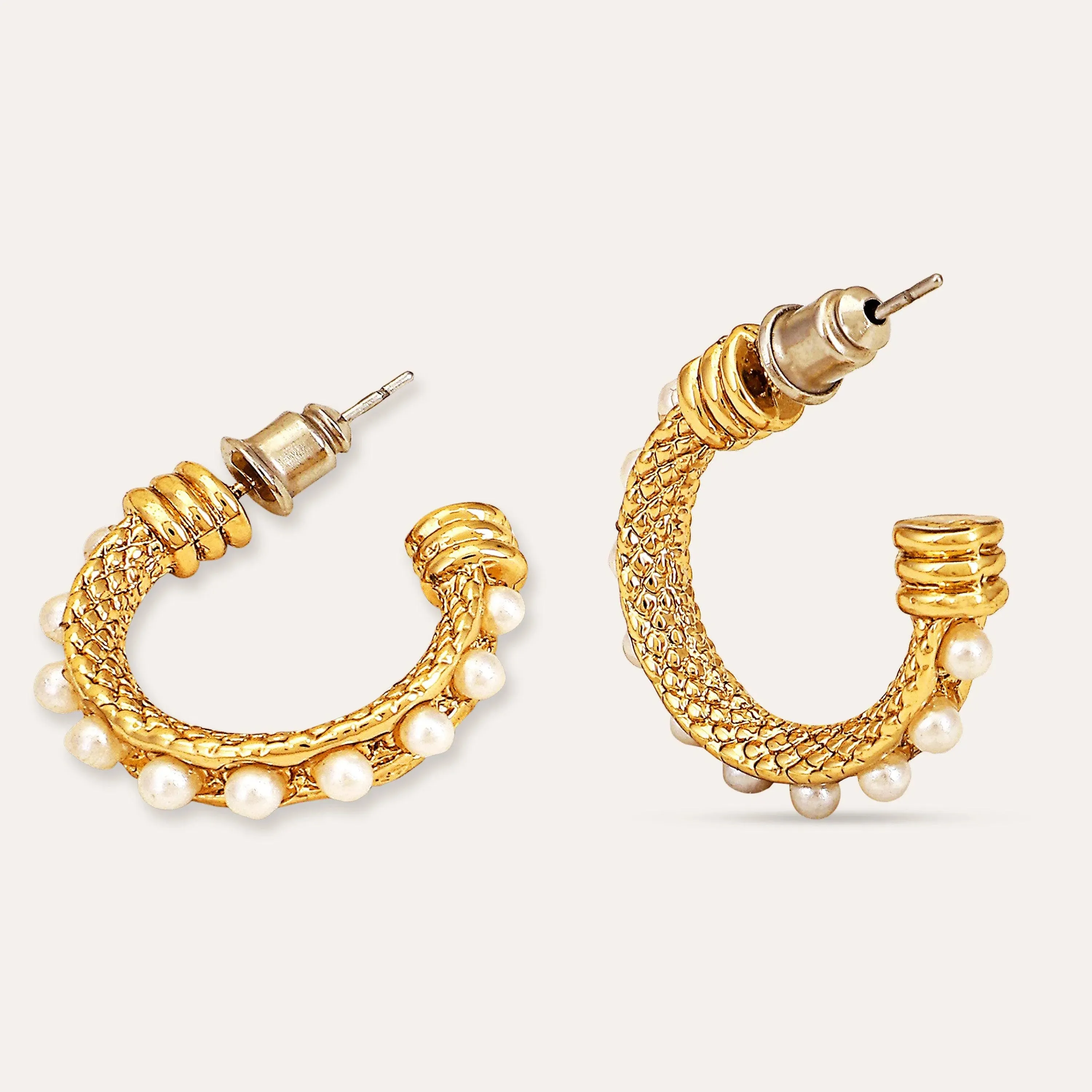 TFC Pearl Gold Plated Hoop Earrings