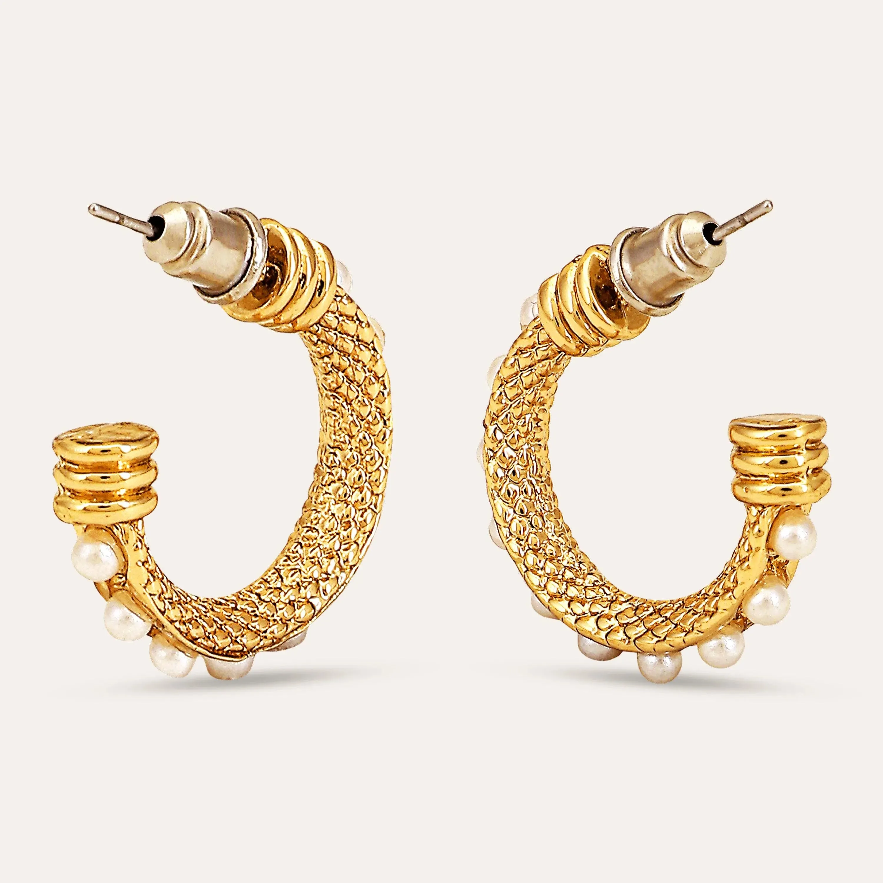 TFC Pearl Gold Plated Hoop Earrings