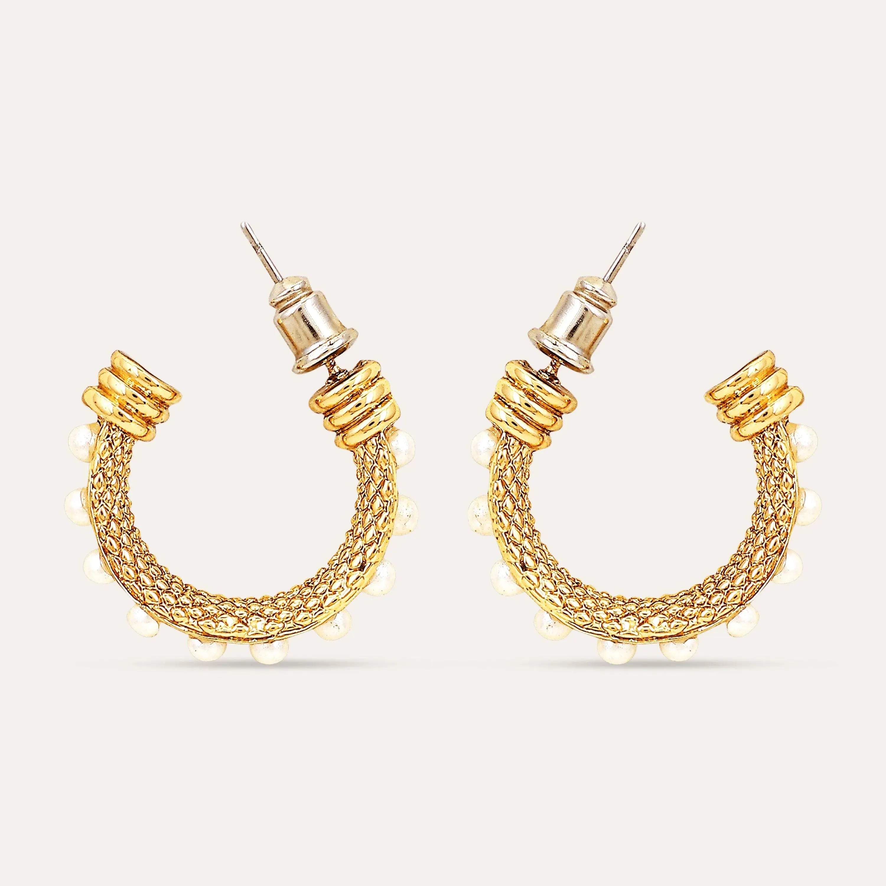 TFC Pearl Gold Plated Hoop Earrings