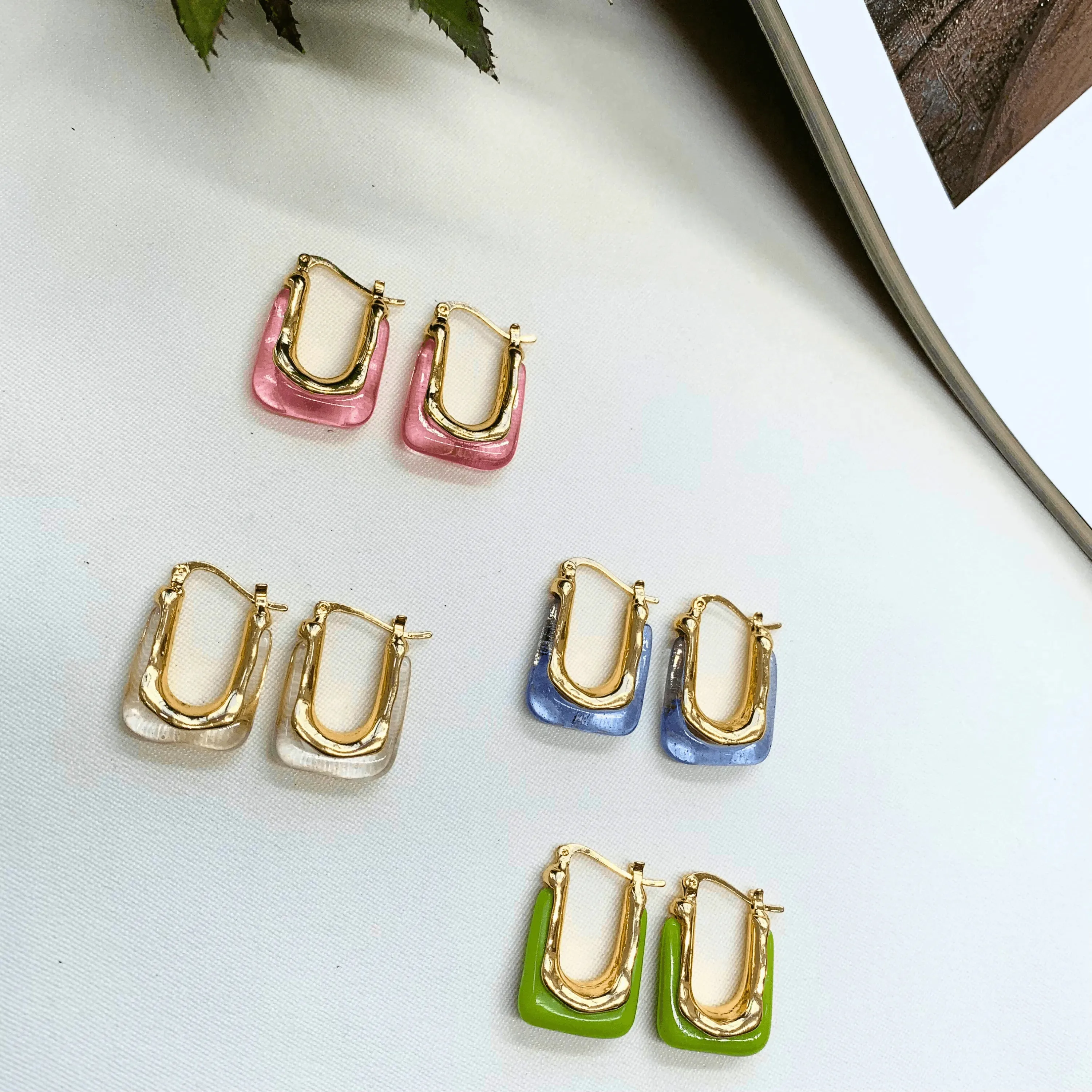 TFC Square Clear Resin Gold Plated Hoop Earrings