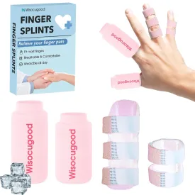 Trigger Finger Splint and Cold Gel Ice Pack Set, Thumb Ice Packs for Pain Relief, Finger Brace for Straightening/Arthritis, Fits Index/Middle/Ring Finger (Pink)