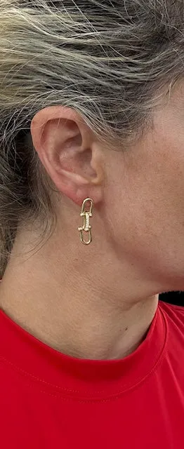 Triple Link Earring with Pave Center
