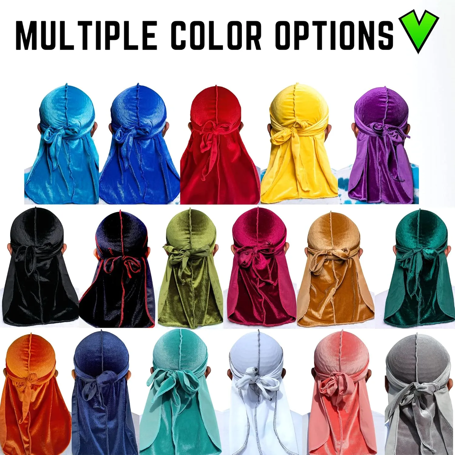 Veeta Superior Velvet Durag - Soft Velvet Durags for Men & Women, Long Double Wide Straps, Silky Durag Liner, Triple Stitched