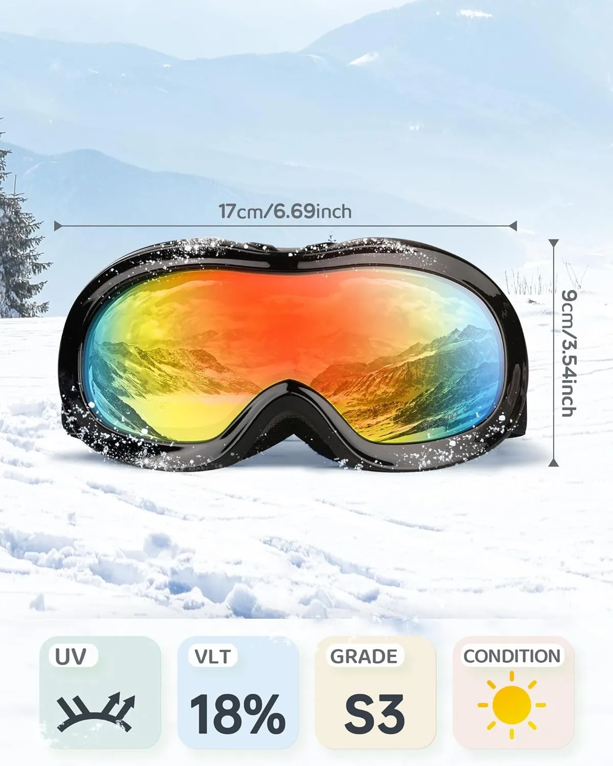 VELAZZIO Kids Ski Goggles, Snowboard Goggles OTG Snow Goggles Anti-Fog Double-Layer Lenses, 100% UV Protection