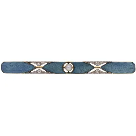 Vintage 14K Yellow Gold Enamel Diamond and Pearl Pin