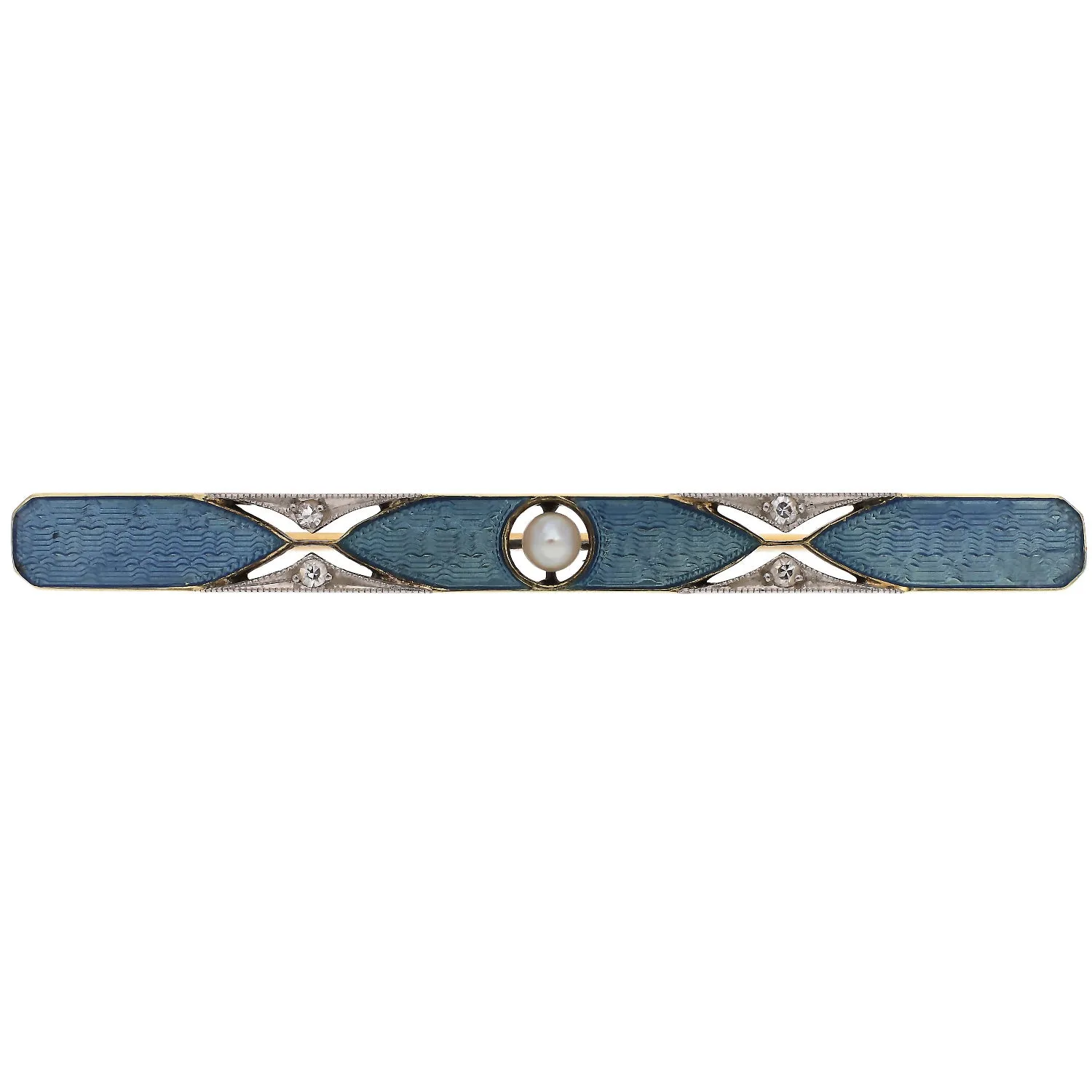 Vintage 14K Yellow Gold Enamel Diamond and Pearl Pin